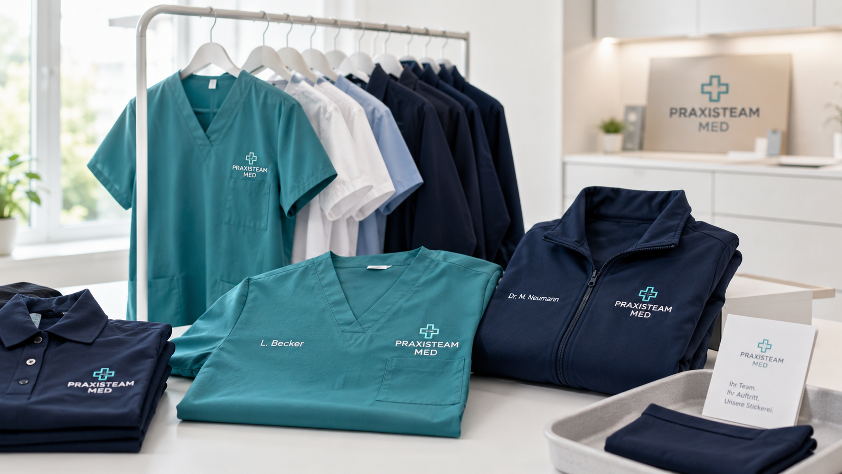 Berufsbekleidung Pflege B2B mit Namensstick und gepflegtem Auftritt
